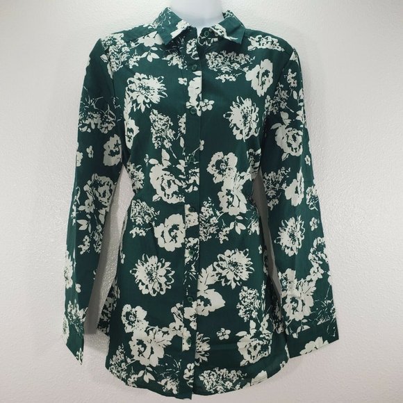 ROAMAN'S Womens Top Long Sleeve Green Floral Butto - Picture 7 of 7